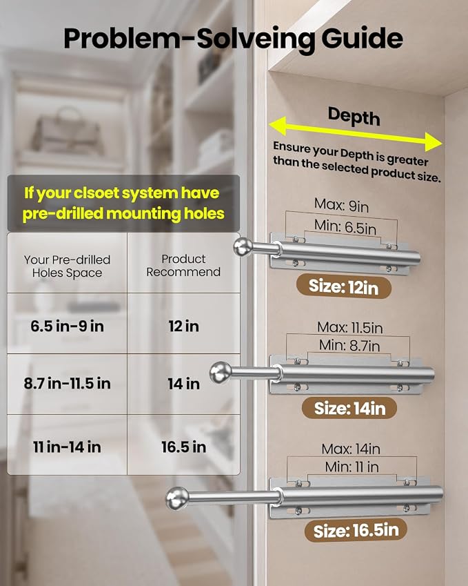 Supforce Valet Rod for Closet Pull Out, Retractable Slide Out Valet Rod Closet Organization, 12" Aluminum Valet Clothing Hanger Rods Perfect for Suits, Freshly Pressed Clothes, Polished Chrome