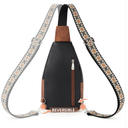 BOSTANTEN Sling Bag for Women Leather Crossbody Bag Vintage Cross Body Purse for Travel with Guitar Strap, Bohemian Style