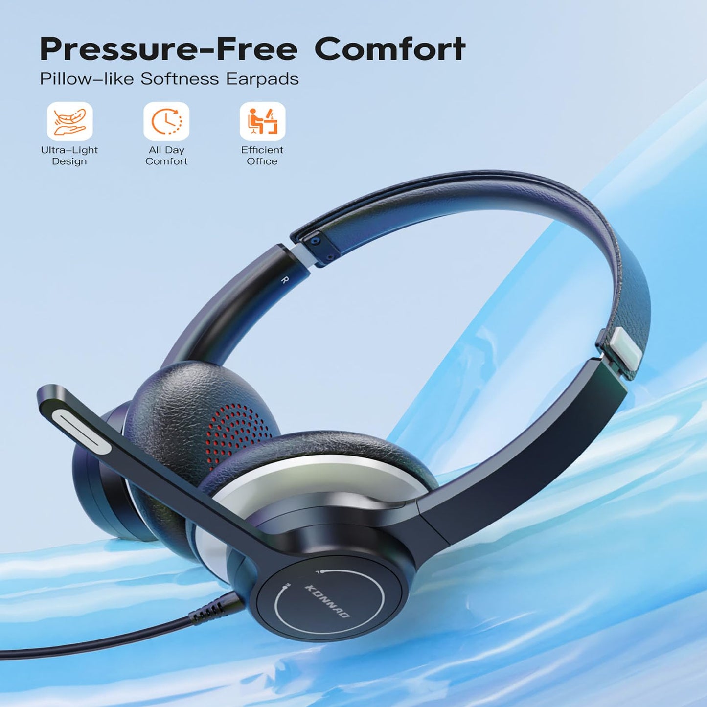 KONNAO USB Headset with Microphone, 3.5mm Wired Computer Headsets with Noise Cancelling Microphone, Stereo Headphones with MIC for PC, in Line Controls, Work Headset for Skype Zoom Tablet Laptop