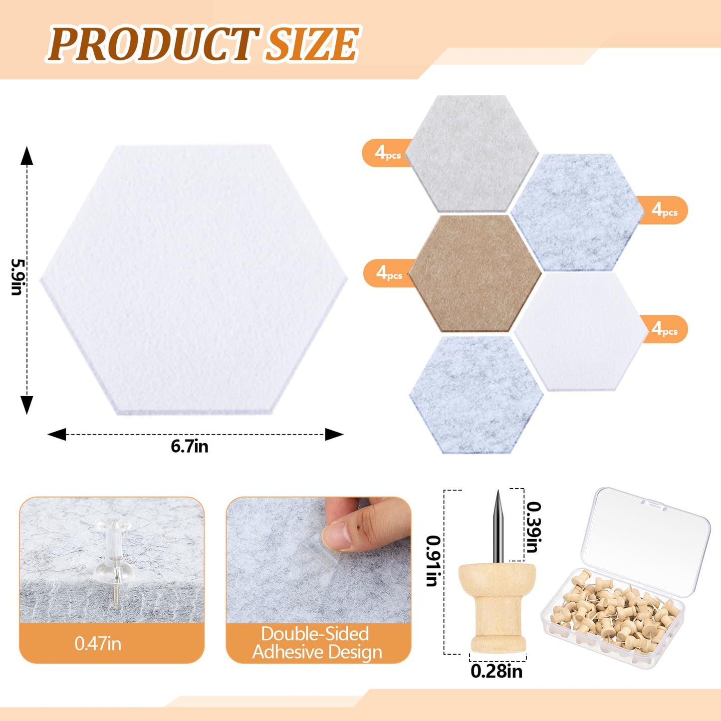 Mindsoft 16 Pcs Hexagon Cork Board for Walls with 50 Wooden Push Pins 6.7 x 5.9 in Felt DIY Tiles Notice with Nano Tape Hanging Bulletin Board for Home Photo Office Memo Note(Light Camel)