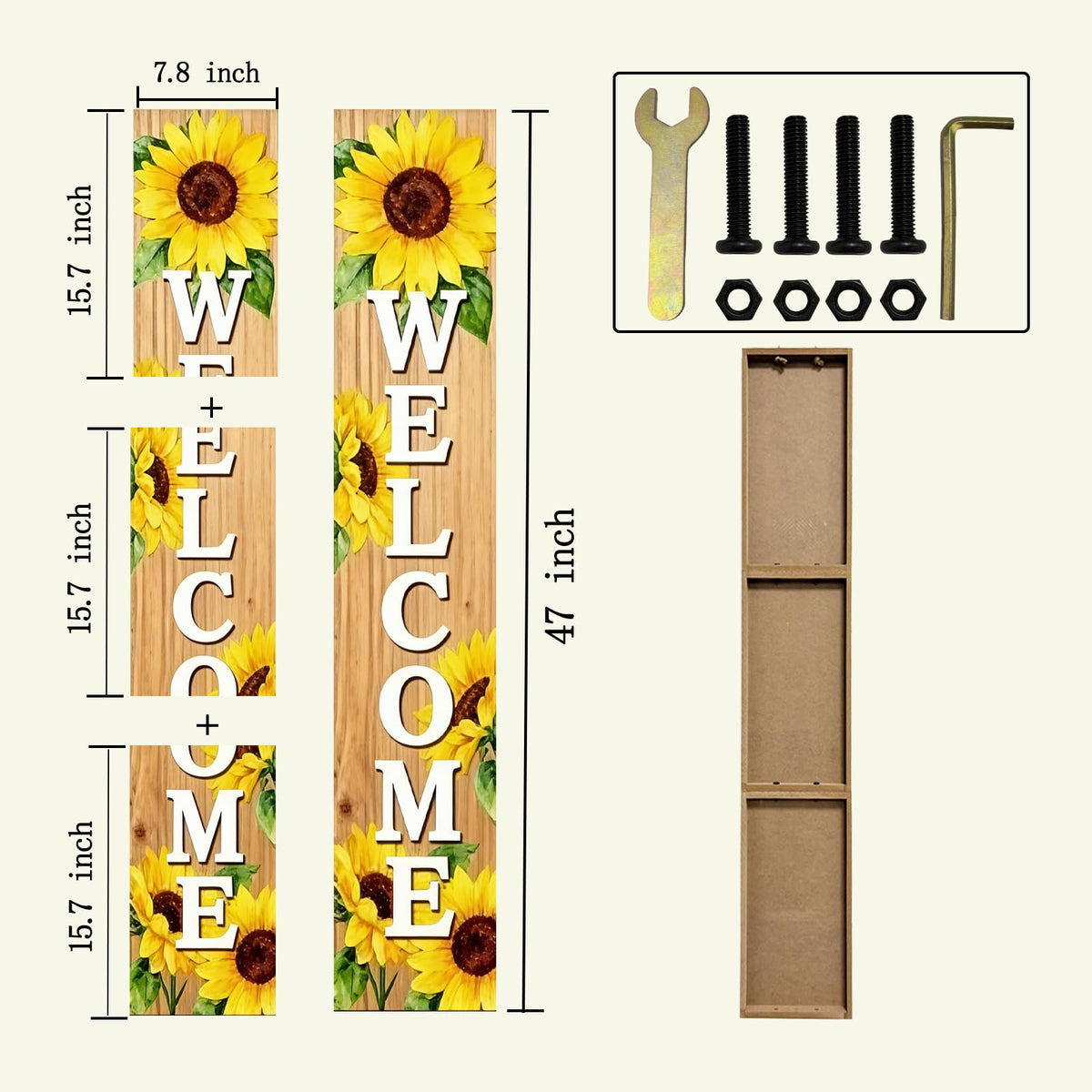 Summer Welcome wooden porch sign Vertical hanging decorations Welcome sign front door standing Decorative sign 47x7.8Inch Sunflower pattern for Outside Yard Decor