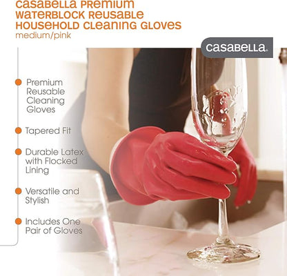 Casabella Premium Waterblock Reusable Household Cleaning Gloves, Medium (Pack of 2)