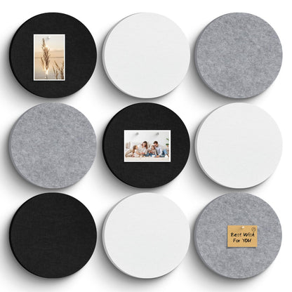 Bulletin Board, 11.8'' X 11.8'' Cork Board Alternative, 9 Pack Round Felt Board with Pushpins, Decorative Felt Notice Vision Board Photo Display Board for Office Home School Wall