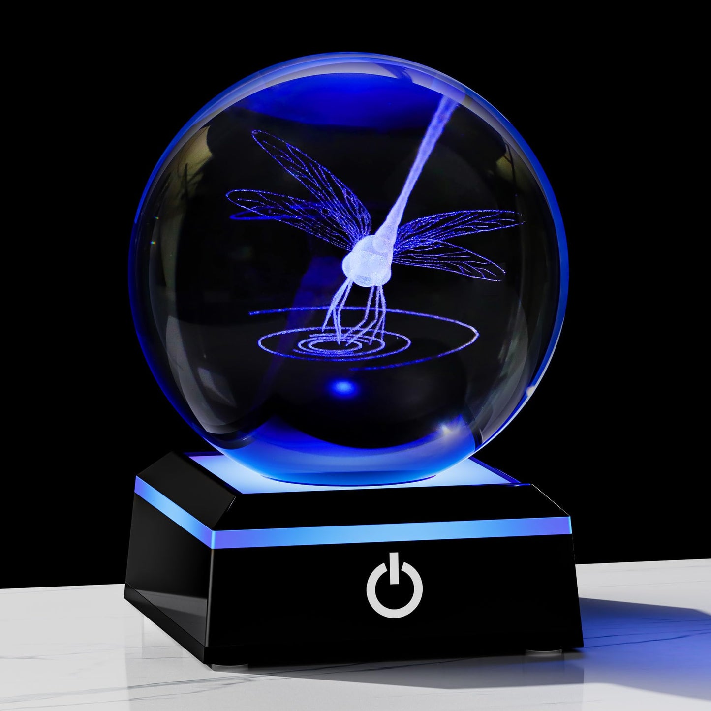 Qianwei Dragonfly 3D Crystal Ball 3.14'' - Laser Decor Glass Animals Gifts Figurines Statue for Women, Room Decorations and Night Light