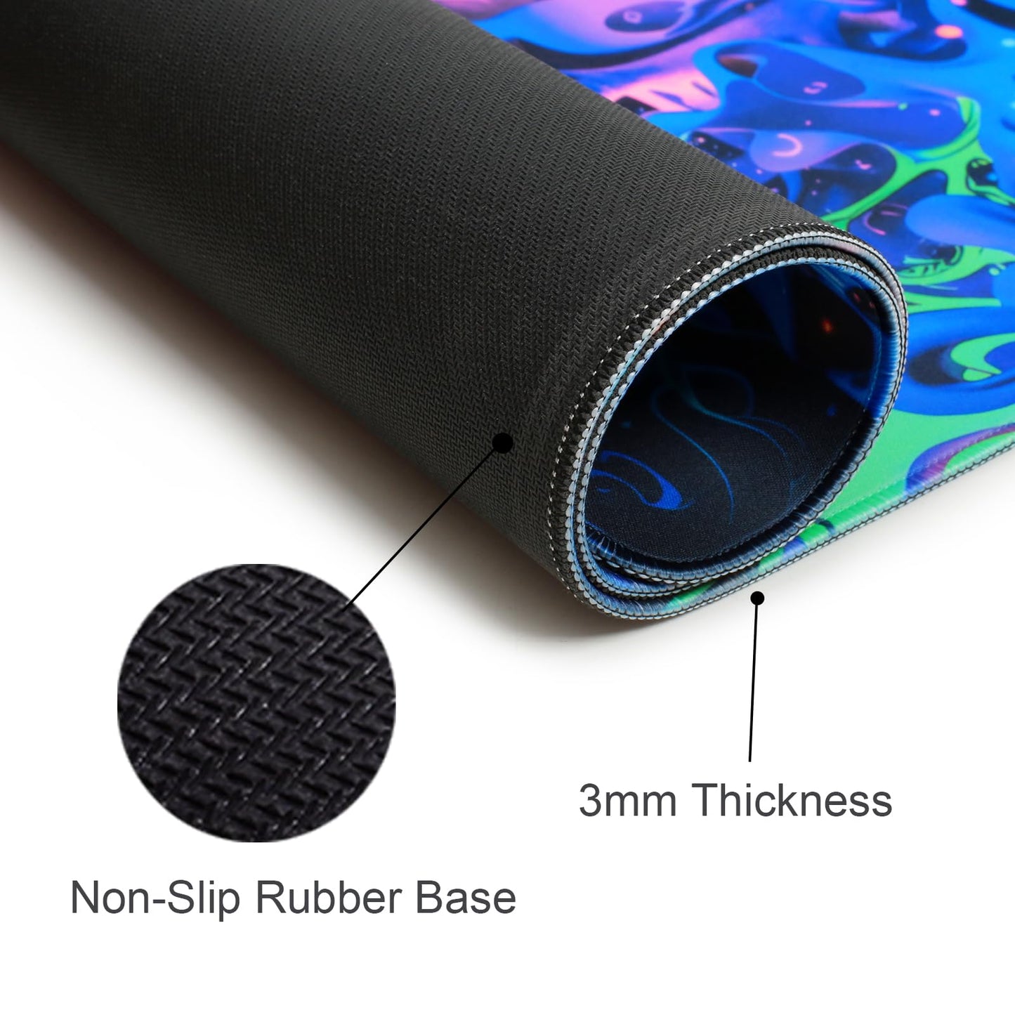 Simpkeely Horror Skull Mouse Pad, Large Waterproof Blacklight Colorful Skeleton Neon Gaming Non-Slip Rubber Base Mousemat, Glow in the Dark Abstract Desk Mat for Office Home - 31.5 x 11.8 inches