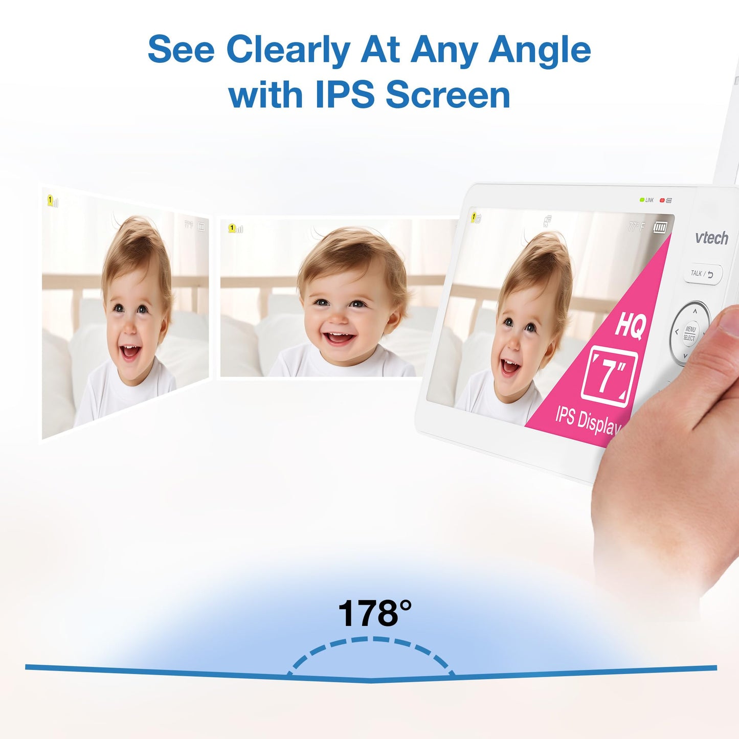 VTech [2025 Upgrade] Baby Monitor with 7" IPS Screen, Pan Tilt Zoom Camera, No WiFi Video Baby Monitor with Camera and Audio, Multi-Color Night Light, 2-Way Talk, Lullabies, Advanced HQ Max