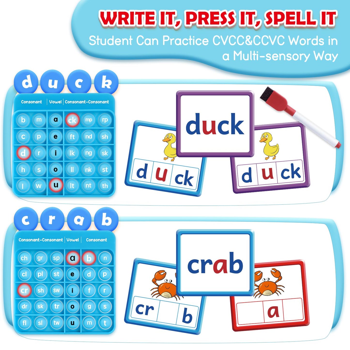 Torlam CVCC & CCVC Word Games, Sight Words Flash Cards Spelling Reading Learning Phonics Games for Kids, Speech Therapy Toy, Kindergarten Classroom Must Have Learning Activities Homeschool Supplies