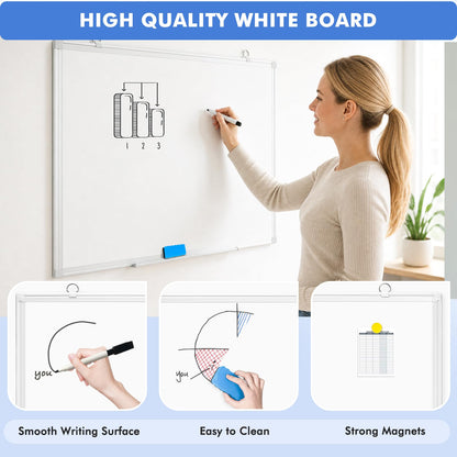 WALGLASS Double-Sided Dry Erase White Board, 36" x 24" Magnetic Whiteboard for Wall, Hanging Mounted White Board Silver Aluminium Frame for Home, School, Office, Kitchen
