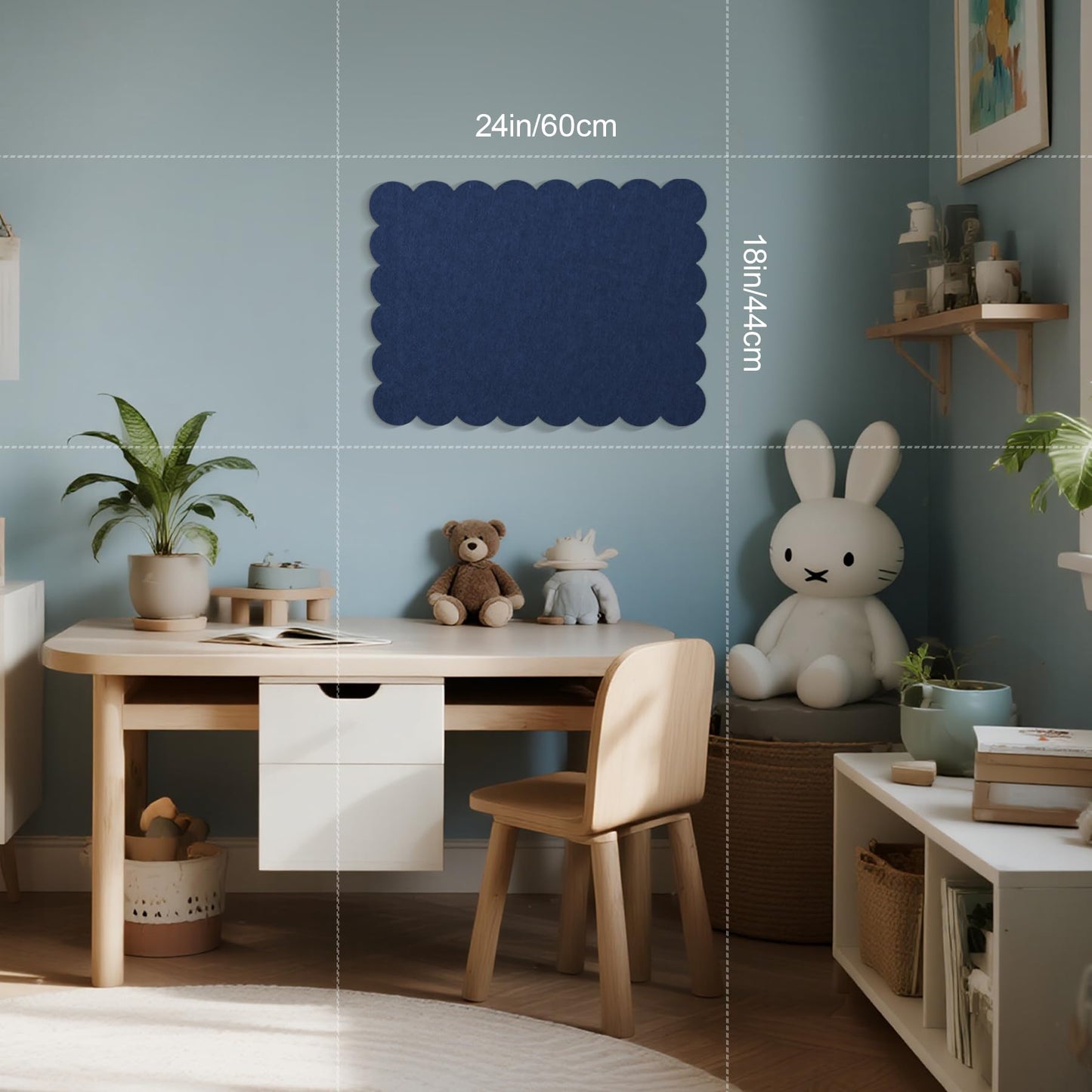 Lightomorrow Scalloped Bulletin Board, 24 x 18 Inches Felt Pin Board - Decorative Cork Alternative for Wall, Foldable Picture Self-Adhesive Vision Prayer Board with 20 Pushpins - Dark Blue
