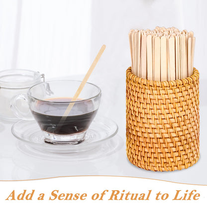 100 Pcs Wood Rattan Coffee Stirrers Holder Set Coffee Stir Sticks Wood Cocktail Stirrers Disposable Beverage Stirrer Sticks 5 Inch Stirring Sticks For Coffee Bar Home Counter Hot or Cold Drinks Tea