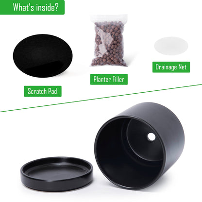 D'vine Dev Set of 2 Plants Pots, 6.5 Inch Ceramic Planter Pot for Plants with Drainage Hole and Saucer, Black, 94-V-C-2