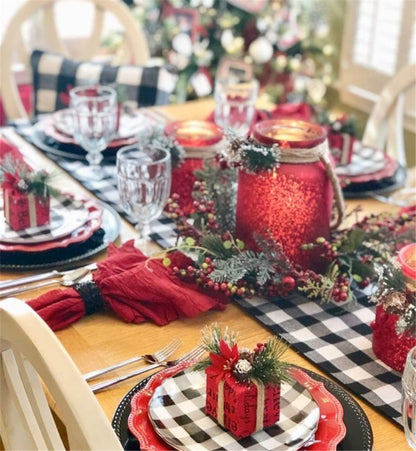 Plaid Table Runner for Christmas Decorations 2Packs 13x108Inch Black White Table Runner Buffalo Plaid Table Runners for Halloween Holiday Decor Xmas Checked Table Runners