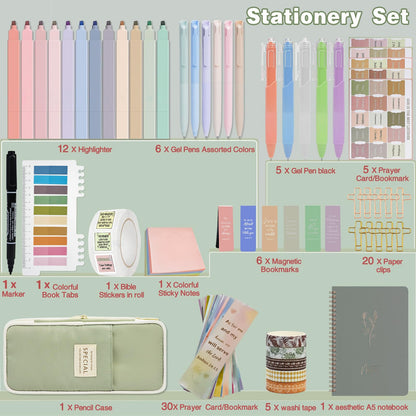 HRFGWDD Bible Study Supplies Kit for Women 96PCS Bible Journaling Kit with Bible Tabs for Women,Bible Highlighters and Pens, Bookmark, Journal, Bible Bag, Stationary Gift Set[Green]