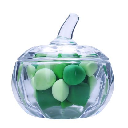 Crystal Pumpkin Jar with Cover, Glass Decorative Wedding Candy Bowl Snack Candy Dish Storage with Lid Organizer Canisters Home Decor Fall Thanksgiving Halloween Party Centerpieces (S, Transparent)