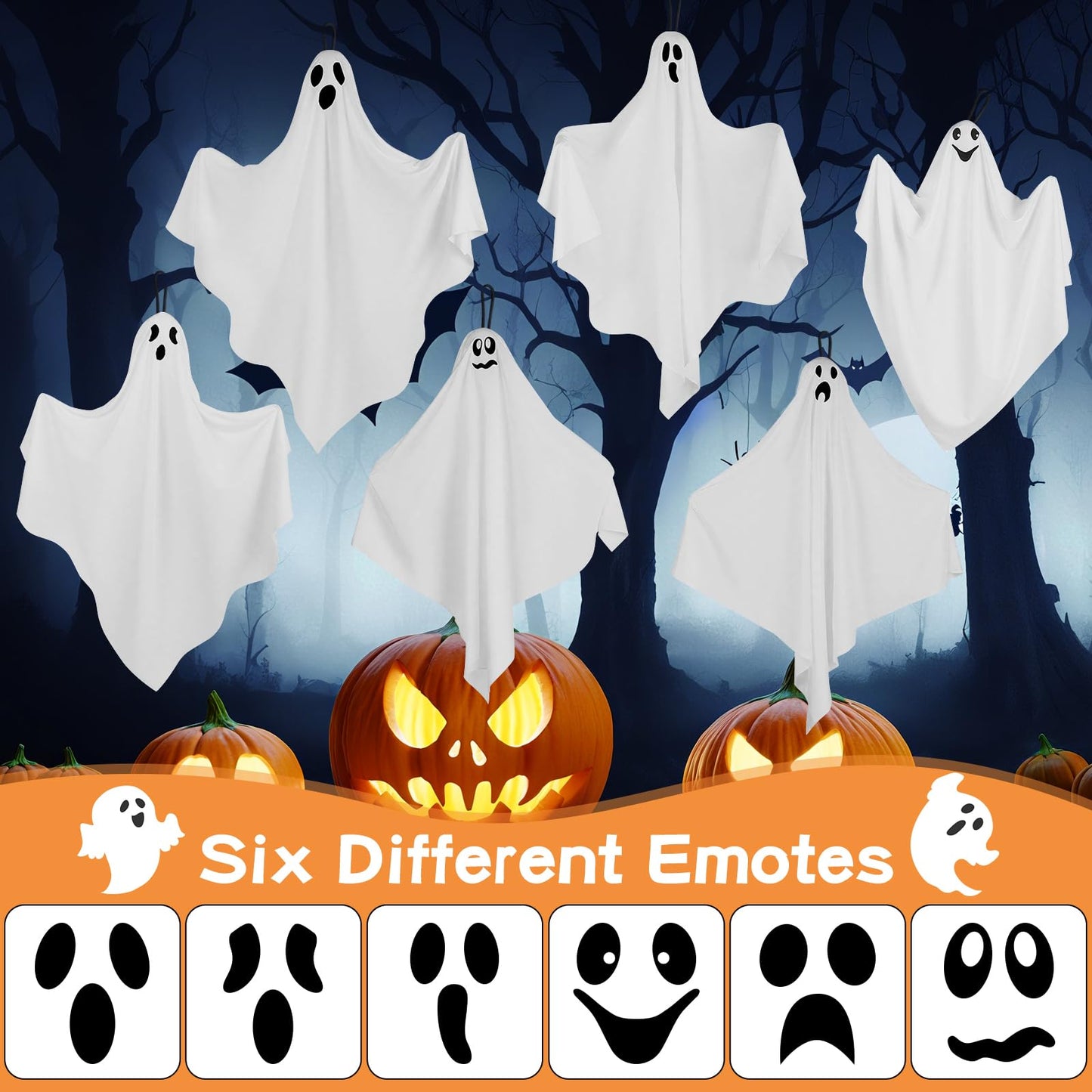 6 Pack Halloween Hanging Ghosts, Cute Flying Ghost Decorations, Outdoor Hanging Ghosts, Halloween Outdoor Decorations for Home, Front Yard, Tree, Porch, Patio, Lawn, Garden, Party & Holiday