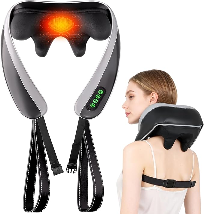 6D Neck Massager for Pain Relief Deep Tissue, Kneading Shiatsu Neck and Shoulder Massager with Heat,Cordless Massager for Back and Shoulder Pain, Gifts for Women Men Home Office Christmas