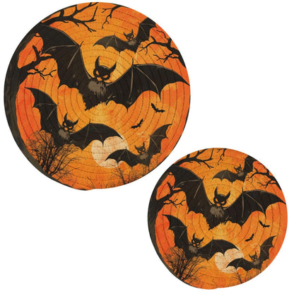 Woven Kitchen Potholders Trivets Set of 2, Halloween Bats Tree Moon Cotton Round Hot Pot Coasters Placemats for Cooking Baking Dish Pan Pot Bowl Teapot(7&9 Inches Diameter)