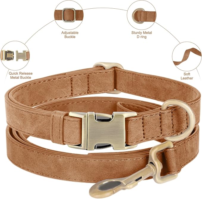 Genuine Leather Dog Collar - Adjustable Pet Collar with Quick Release Metal Buckle, Soft Skin Friendly Real Leather Collar for Small, Medium, Large Dogs (Brown, M：Fit 12-20" Neck)