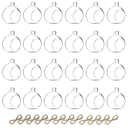 Nuptio 24 Pcs Hanging Glass Tealight Holder Globe 2.36" Diameter, Tea Light Candle Holders Wedding Christmas Halloween Home DIY Gifts, Garden Hanging Ornaments Outdoor Candle Holders
