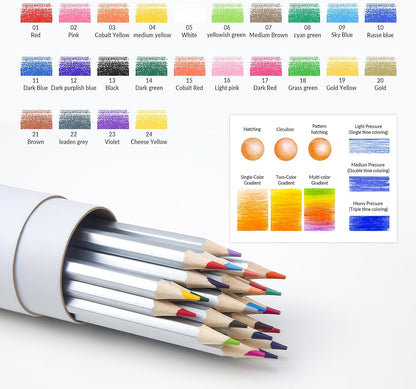 24 Colored Pencils for Adult Coloring Books,Soft Core Coloring Pencil Set,Drawing Pencils for sketching & Painting,Art Pencil & Art Supplies for Adults and Teens,Oil-Based with Sharpener