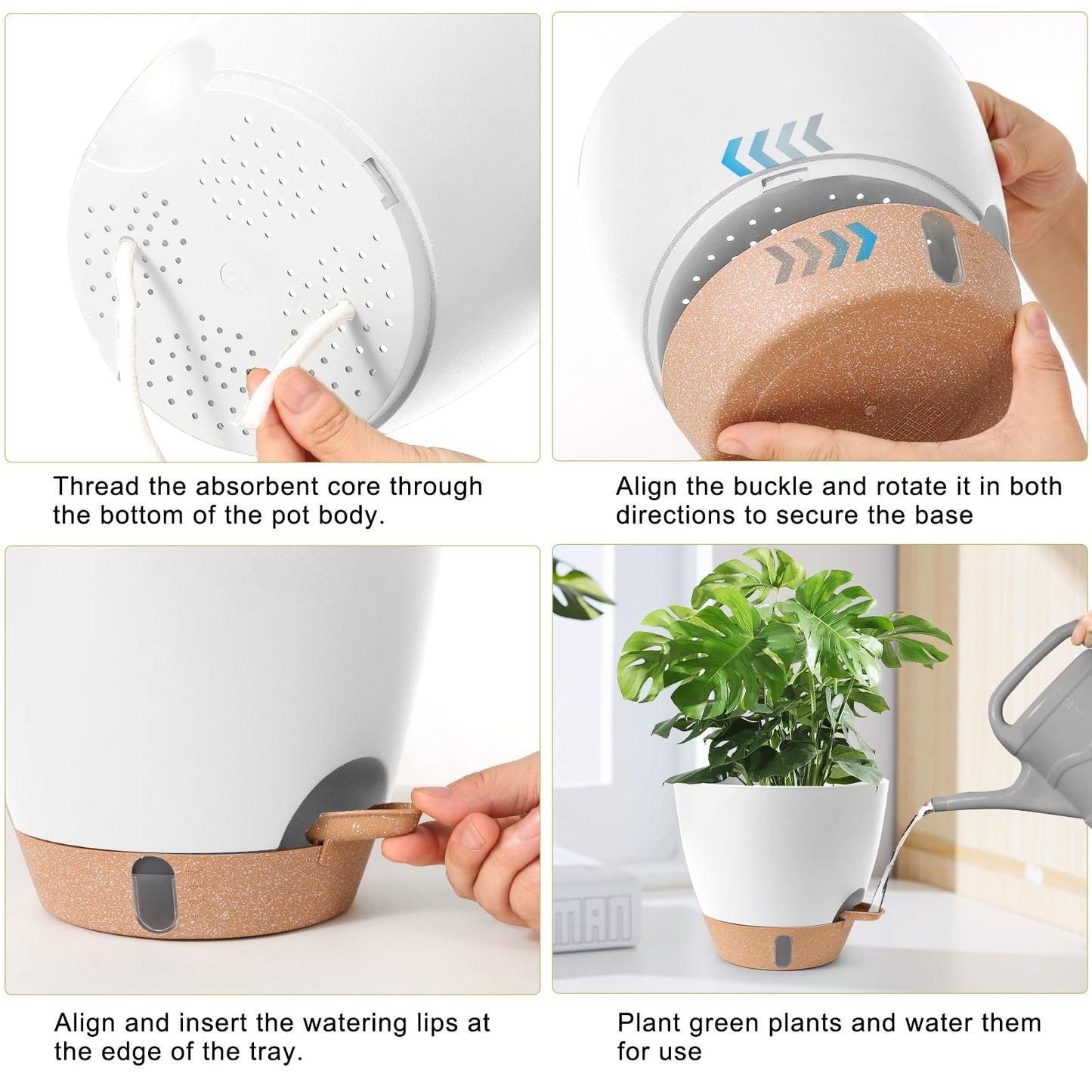 Self Watering Pots for Indoor Plants 12/10/9/8 Inch Large Plastic Self Watering Flower Pots Indoor Outdoor with Drainage Holes, Deep Reservoir,Nursery Planting Pot for Indoor Outdoor Plants White