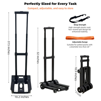 OWFCCLA Heavy Duty Plant Mover with Wheels - 132lbs Capacity Plant Caddy, Folding Hand Truck Dolly & PotLifter Straps Set, Adjustable Potted Plant Dolly for Heavy Outdoor Pots, Garden, Stairs & Indoor