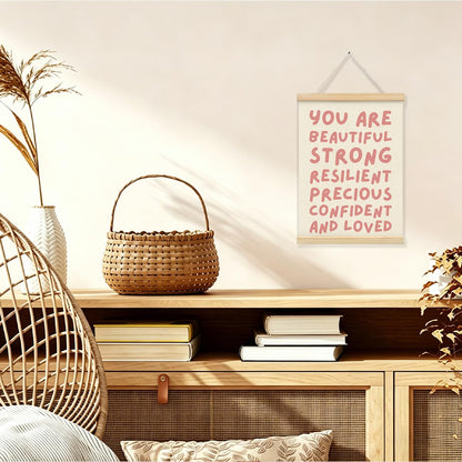 STHTTSW Positive Affirmations Baby Girl Nursery Decor,You Are Beautiful Banner Poster Hanger with Wooden Frames,Inspirational Wall Art for Toddler Girls Bedroom Kids Room Wall Decor 12x16 Inch