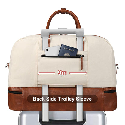 IBFUN Weekender Bag for Women, Large Overnight Bag Canvas Travel Duffel Bag Carry On Tote with Shoe Compartment 21" 3Pcs Set