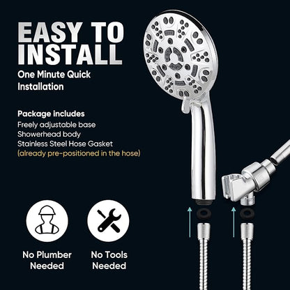Cobbe 8-Setting Handheld Shower Head Bathroom Showerhead Set - Detachable Shower Heads with 5ft Stainless Steel Hose and Brass Swivel Bracket (Chrome)