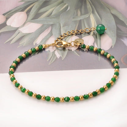 vissen Beaded Green Natural Stone Bracelet For Women Green Crystal Bracelet Gold Plated Bracelets Adjustable Jewellery
