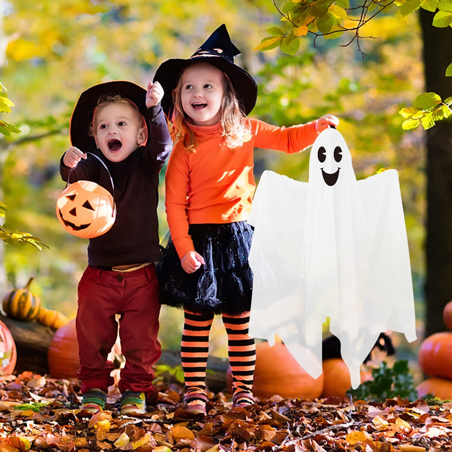 CCINEE 4 Pack Halloween Hanging Ghosts Decorations, 27.5“ and 35.5” Flying Outdoor Ghosts Assorted for Halloween Front Yard Patio Lawn Garden Party Supply