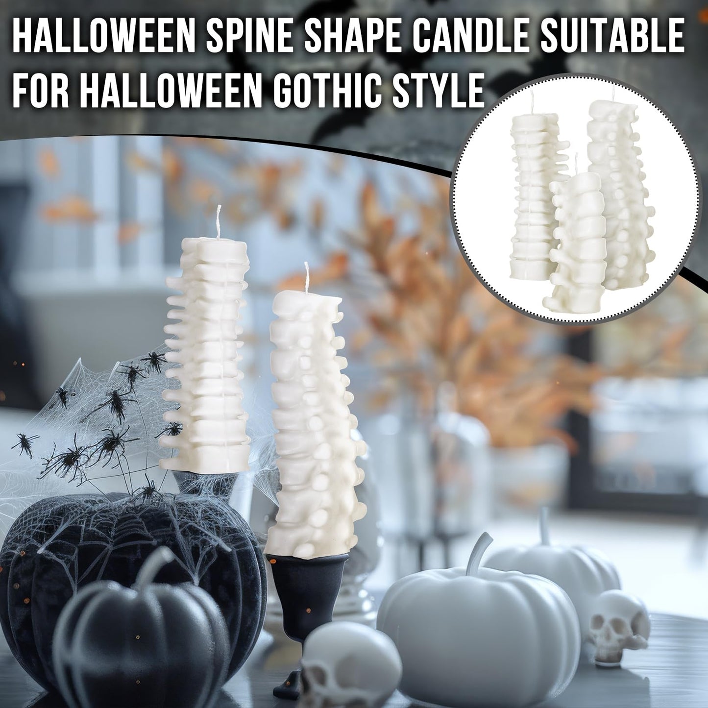 Nuanchu 3 Pcs Spine Candles Set Halloween Spooky Candles Spine Goth Decor Halloween Table Centerpiece Novelty Votive Decoration with 3 Sizes Gothic Gift for Skeleton Lover Chiropractor Party