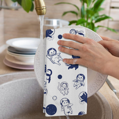GWFSJYU Space Cat Kitchen Towels Set of 2, Funny Cats Dish Tea Towels for Kitchen, Cute Kitty Decorative Hand Towel for Bathroom, Cat Lovers Gifts, 16x24 Inch