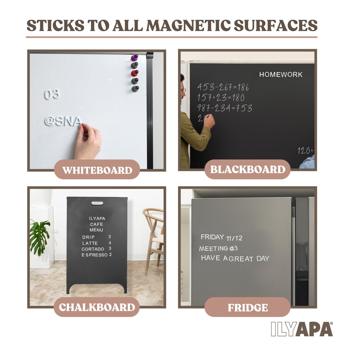 Ilyapa 167 Piece Alphabet Magnets Magnetic Letters and Numbers for Whiteboard & Chalkboard Signs, ABC Magnets, Soft & Durable EVA Foam Magnetic