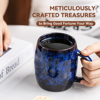 XIYUANJI Midnight Blue Ceramic Coffee Mug 14oz - Handcrafted Artisan Mug with Large Comfortable Handle, Unique Design for Coffee Lovers, Dishwasher Safe