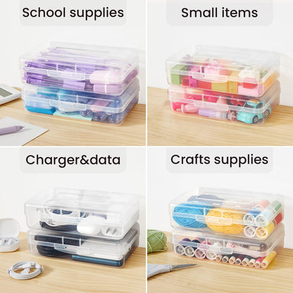 Sooez 6 Pack Pencil Box, Hard Pencil Boxes for School Supplies Bulk, Large Plastic Pencil Case with Lid, Clear Pencil Container, Stackable School Crayon Boxes Bulk for Kids
