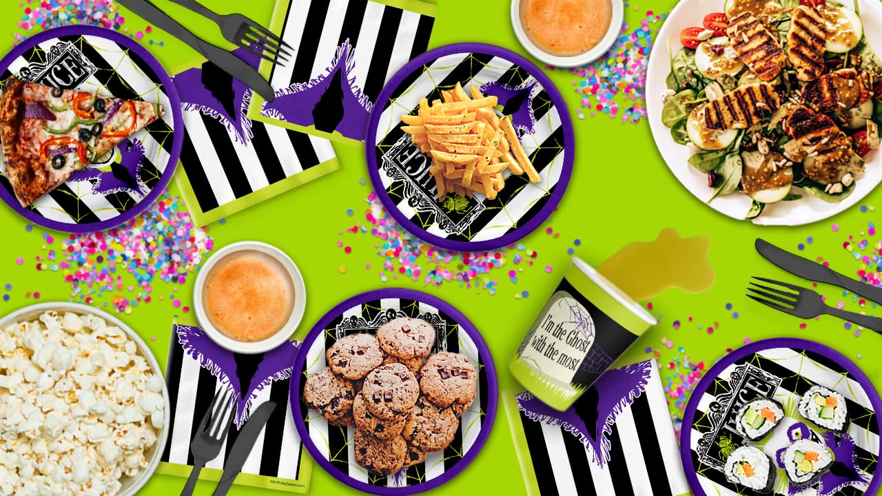 Beatlejuice Party Supplies - Ghost Birthday Supplies - Halloween - Tableware Set Includes Plates Napkins Cups - Kit for 16