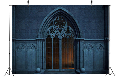 BELECO 8x6ft Fabric Dark Medieval Castle Backdrop Abandoned Night Castle Crypt Gothic Arch Window Grey Arch Wall Background Medieval Themed Party Decoration Ghost Vampire Halloween Shoot Photo Prop