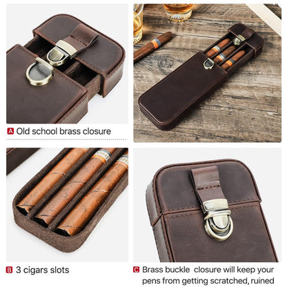 CONTACTS Crazy Horse Leather Cigar Case Travel Cigar Box 3 Slot Cigars Humidor Sleeve Portable Organizer by Handmade