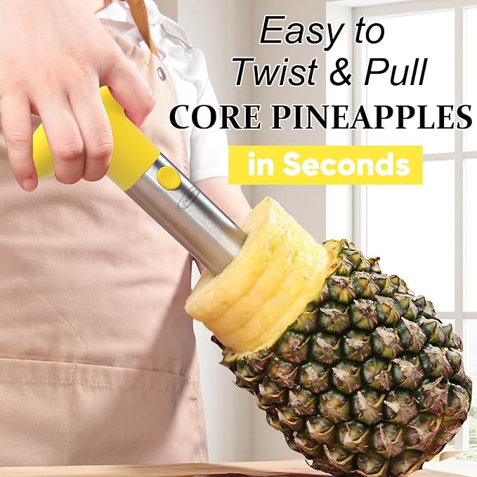 Pineapple Corer, [Upgraded, Reinforced, Thicker Blade] Newness Premium Pineapple Corer Remover, Stainless Steel Pineapple Core Remover Kitchen Tool with Sharp Blade for Diced Fruit Rings, Yellow