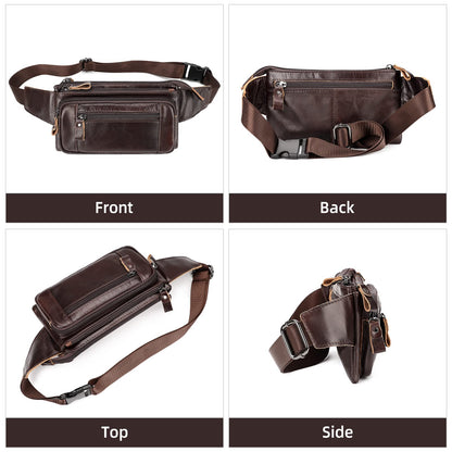 HUMERPAUL Leather Fanny Pack for Men Women, Fashion Waist Packs Small Crossbody Chest Bag with Adjustable Belt for Outdoor Travel Hiking Cycling