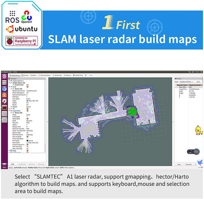 XiaoR Geek AI Robot Kit with Raspberry Pi XR lidar s1 ROS SLAM Smart Car DIY Tank Robotics Kit Build Maps, Autonomous Navigation, Object Recognition Tracking, Following(Blue with Raspberry Pi 4B 4GB)