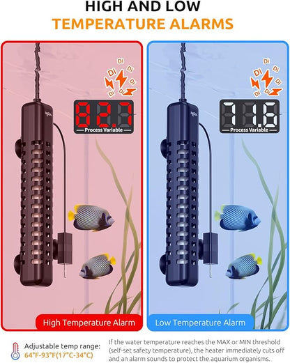 SEAOURA Aquarium Heater, 100W Fish Tank Heater for 15-25 Gallon, Submersible Turtle Heater with Digital Display Adjustable Safety Protection, Auto Power-Off When Leaving Water