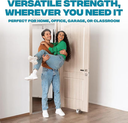 STRONGEST HOME Stoppers for Bottom of Door – Heavy Duty Metal Rubber Door Stopper, Non-Slip Door Stop for Heavy Doors, Works on Wood, Tile & Carpet Floors, Folding Chrome 1 PC + White Wall Protectors