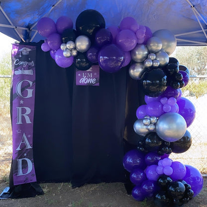 ADOINBY Purple and Black Balloon Arch Kit, 140Pcs Black Purple Metallic Silver and Confetti Balloon Garland kit, 22 18 12 10 5 Inch Different Size Balloons for Halloween Birthday Party Decorations