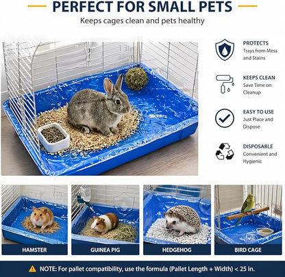 Disposable Small Animal Cage Liners – Pack of 100 Waterproof Plastic Sheets, 3-Second Quick Clean, for Rabbits, Guinea Pigs, Hamsters, Chinchillas, Hedgehogs & Birds | Pet Tray & Litter Box