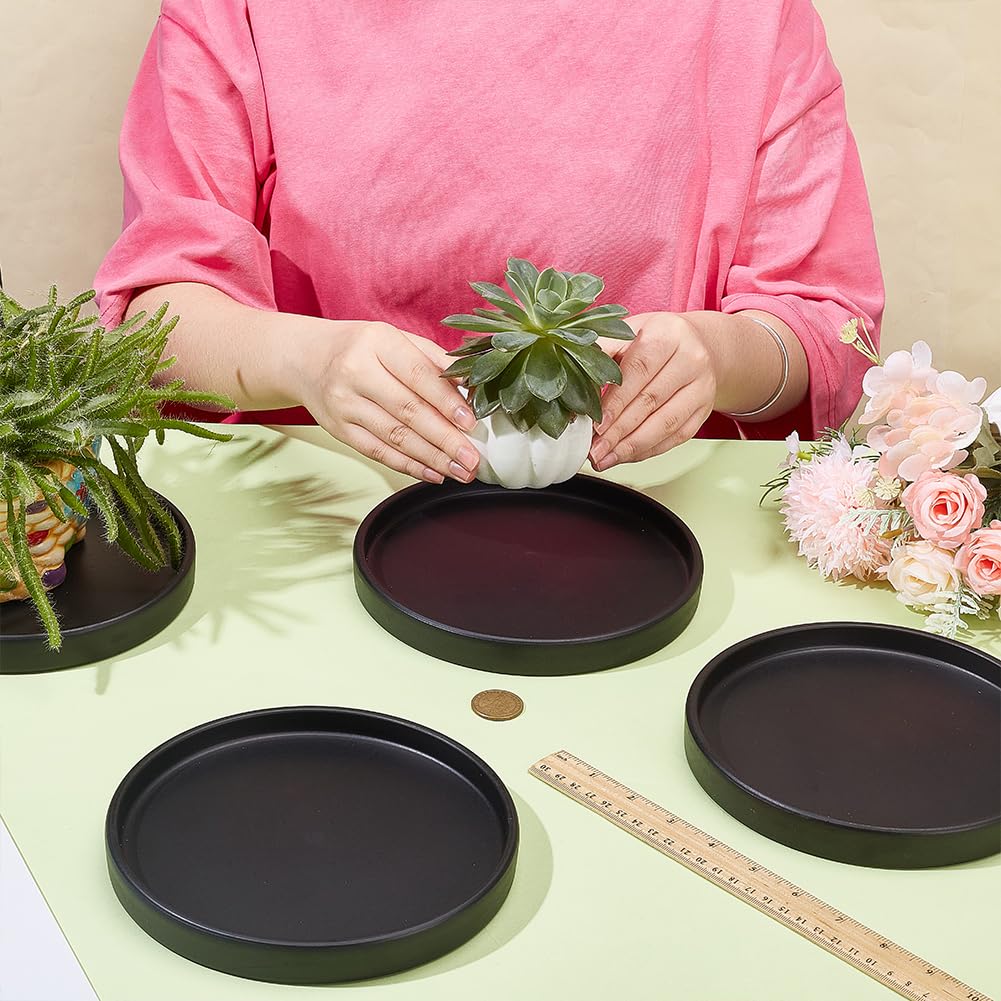 GOMAKERER 4 Pcs Ceramic Plant Saucer Pot Tray, 7 Inch Plant Drip Trays Ceramic Flower Pot Base Multi Functional Decorative Tray for Indoors Outdoor Use Home Office Decor