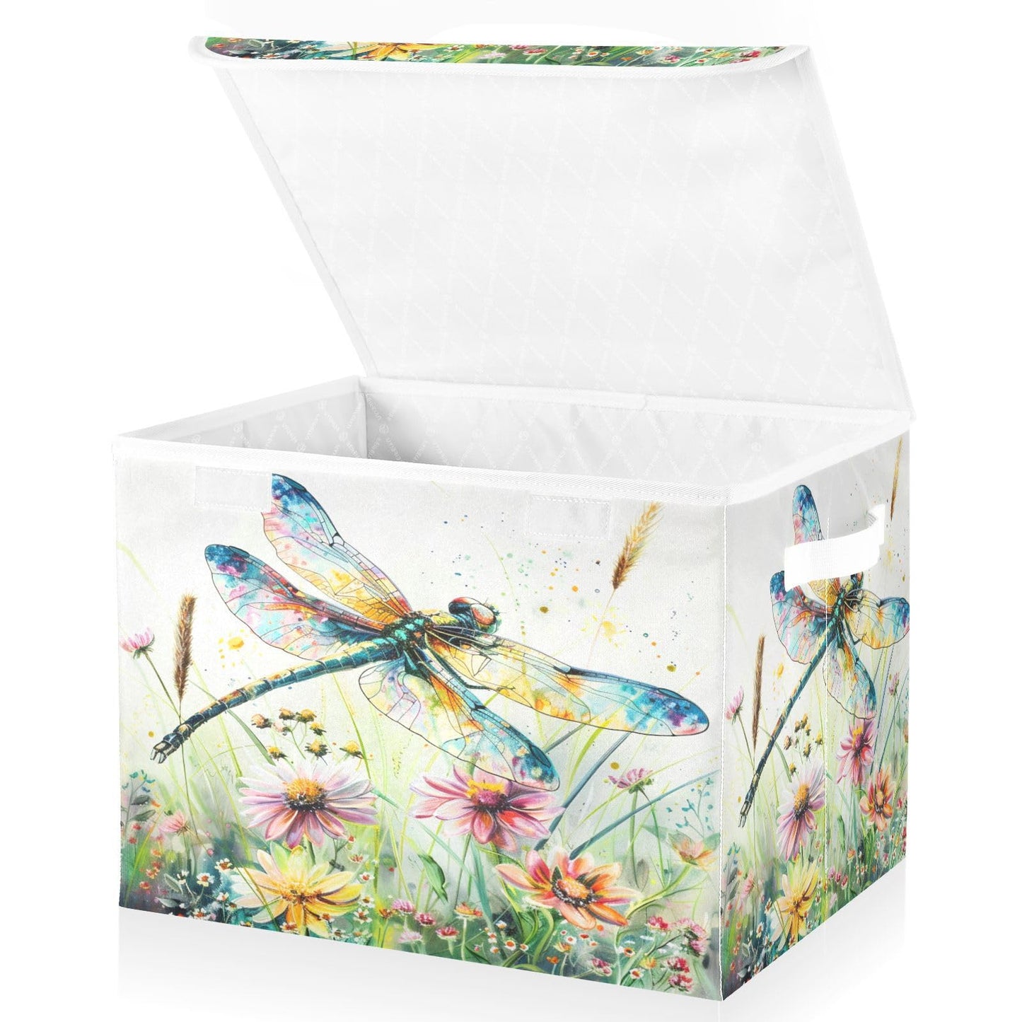senya Baskets Collapsible Storage Bins with Lids, Dragonfly Wildflowers Painting Storage Boxes Clothes Baskets for Organizing
