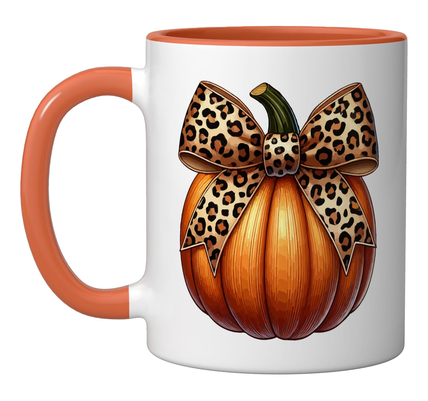 Halloween Pumpkin Coquette Cheetah Bow Print Women Ceramic Mug, Orange/White