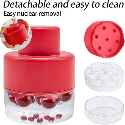 Cherry Pitter - 7-In-1 Cherry Seed Remover Cherry Pitter Tool Push Type Cherry Corer Multiple, Kitchen Cherry Jam (Red)